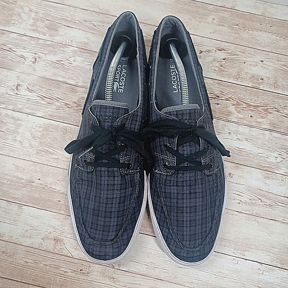 Lacoste Boat Deck Shoe Loafers Black Gray Plaid Men's Size 12 Slip On - Picture 2 of 9